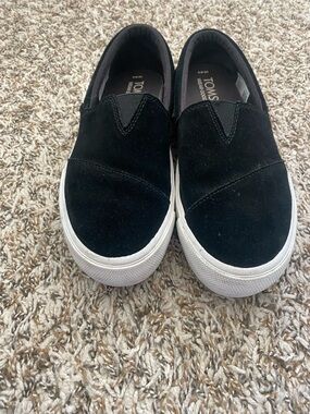 TOMS Black Suede Slip-On Shoes with White Sole